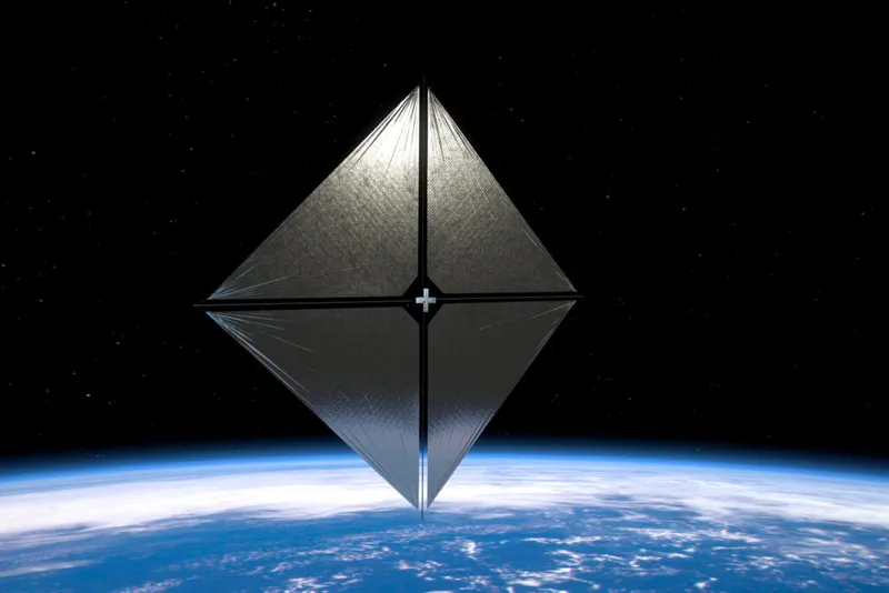 An artist’s concept of NASA’s Advanced Composite Solar Sail System spacecraft in Earth orbit.