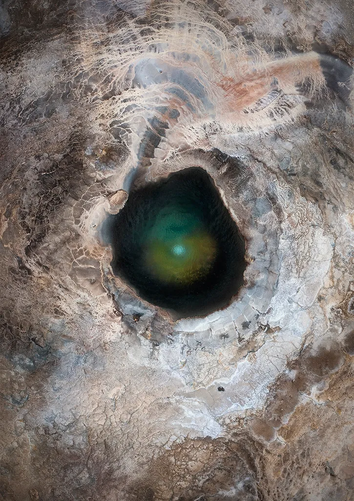 Aerial view of green geothermal hole