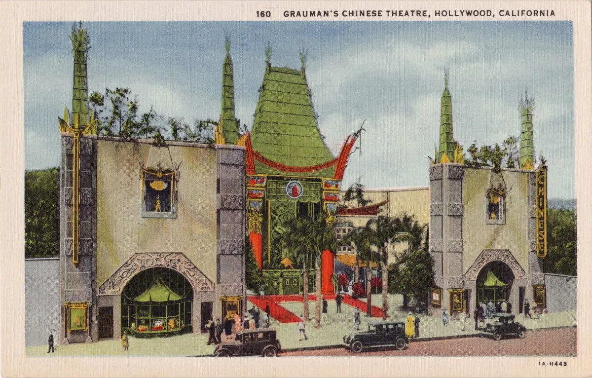 An early postcard showing Grauman's Chinese Theatre in the 1920s
