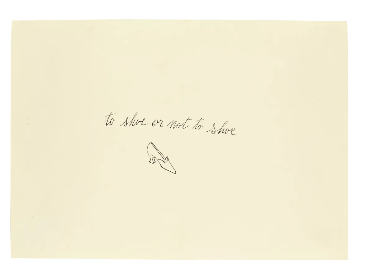 An illustration by Andy Warhol of a small black and white shoe