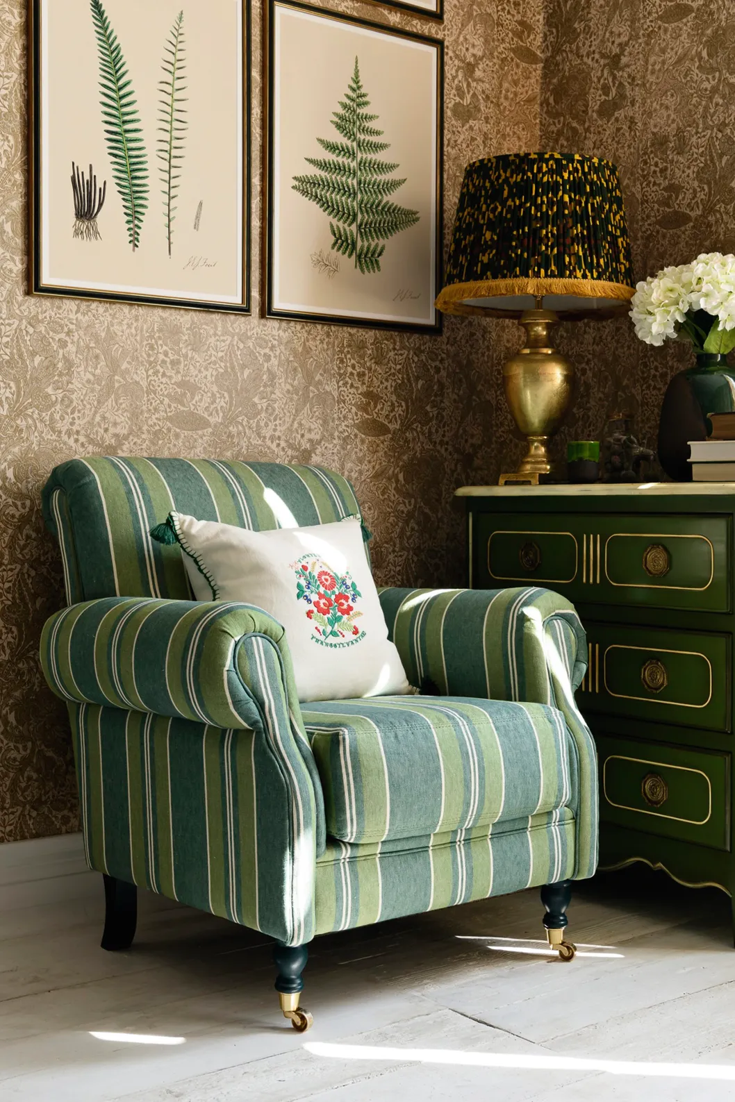 add a comfortable bedroom chair in which to curl up and read a book. Kingston armchair, £1,500, Mind the Gap