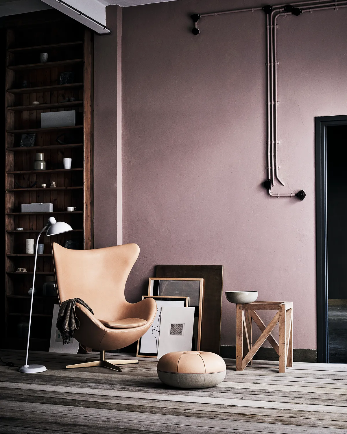 The 60th anniversary edition of the Egg Chair against a blush pink wall
