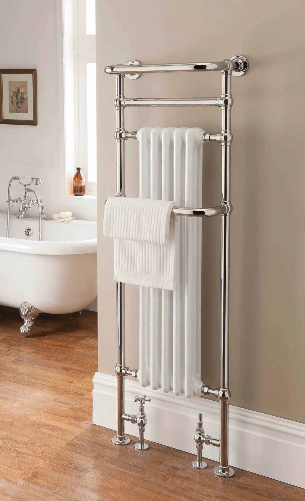 An antique-style heated towel rail