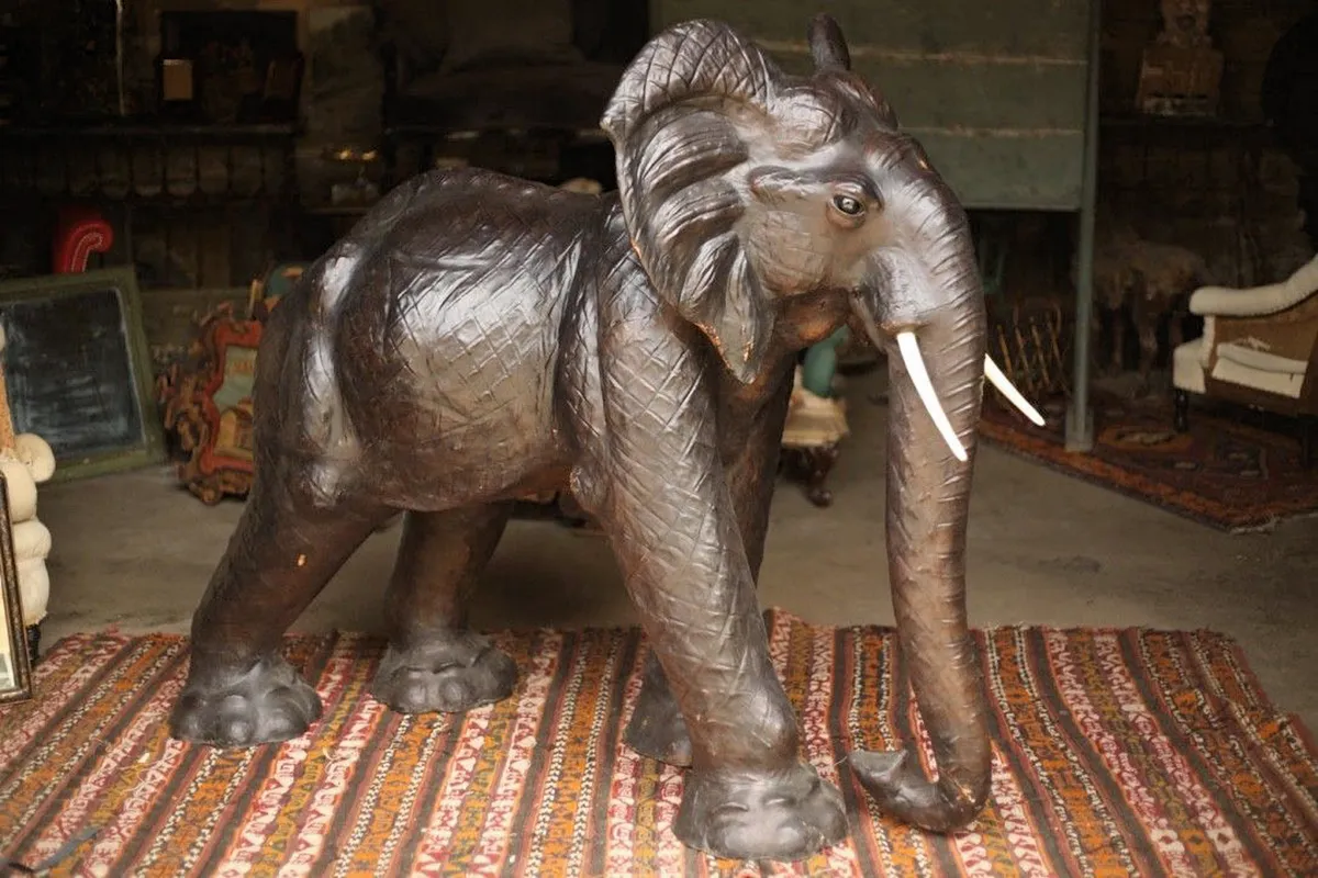 A large 20th-century leather elephant