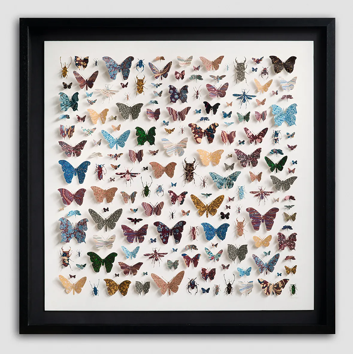 Helen Ward's handmade paper butterflies in a black frame