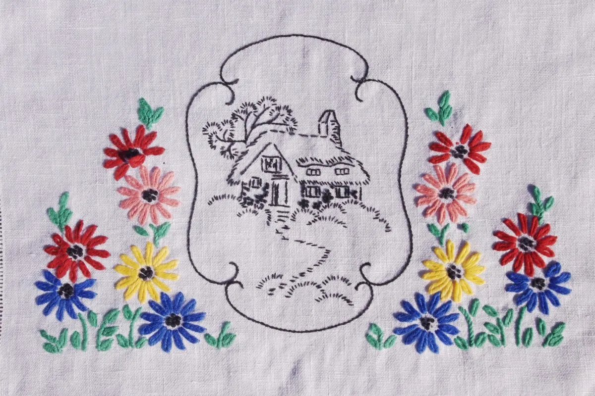 An embroidered tablecloth