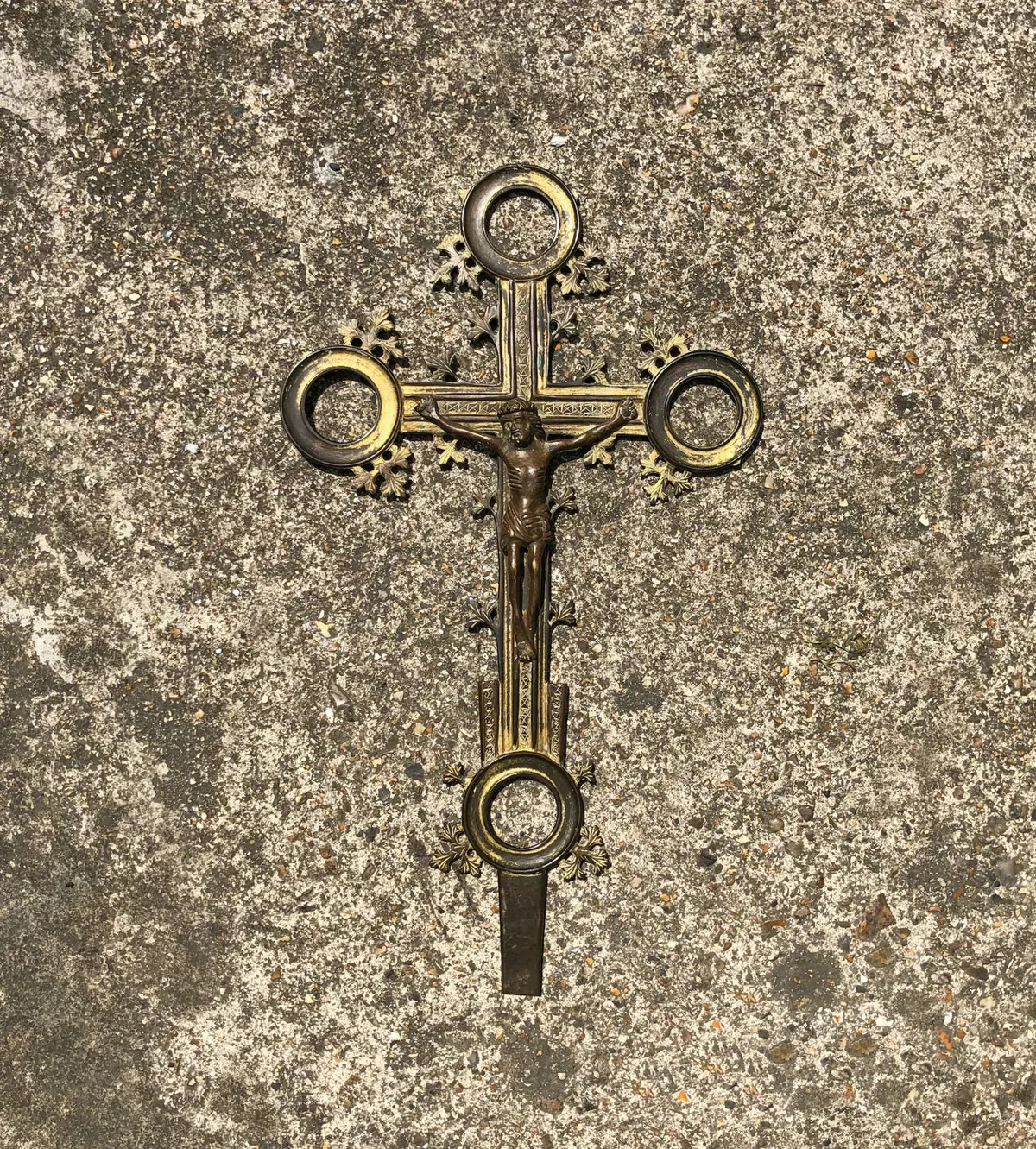 A 15th-century gilt bronze processional cross