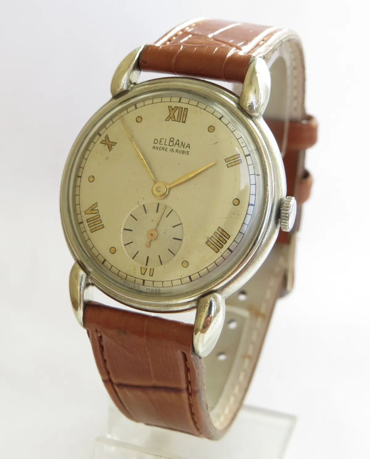 Brown leather antique wrist watch