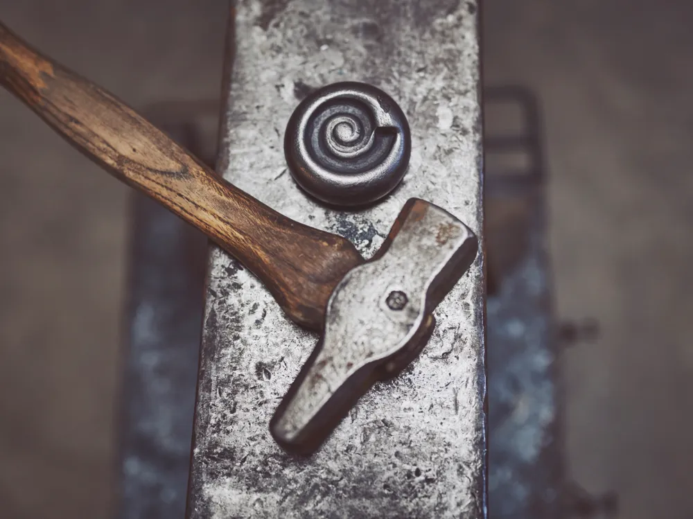 A metal spiral crafted by Alex Pole in the forge