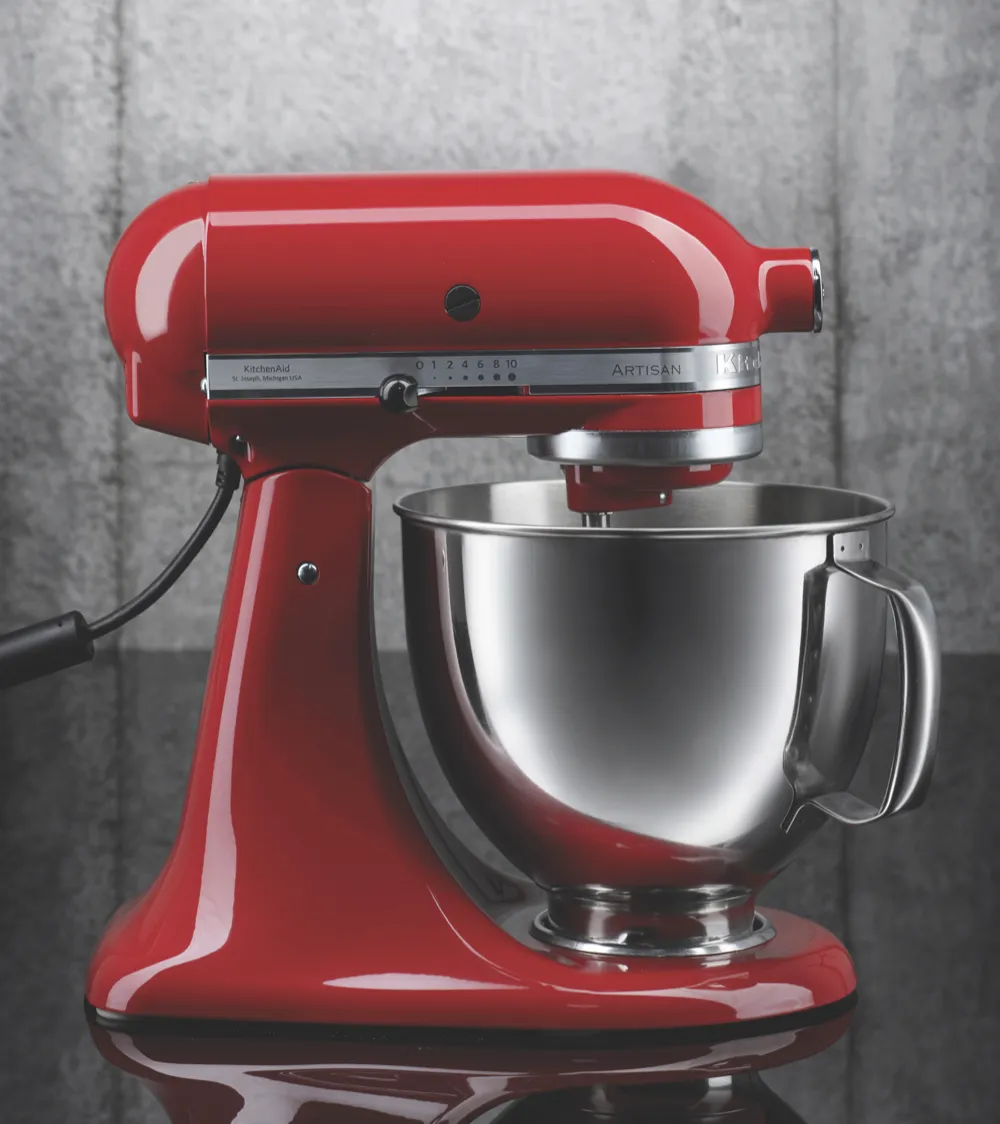 The KitchenAid stand mixer in empire red