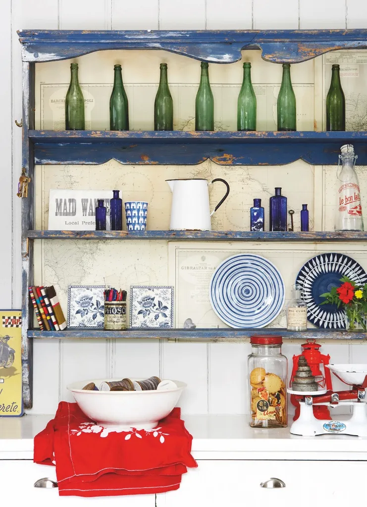 Vintage ceramics and glassware take centre stage in a rustic, country kitchen