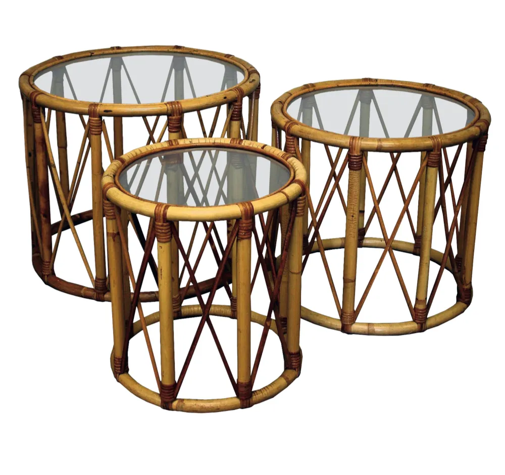 Circular bamboo and rattan nest of tables, £350, Cubbit Antiques at Decorative Collective.