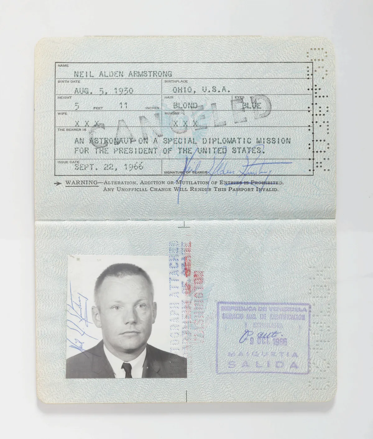 Neil Armstrong Diplomatic Passport, 1966