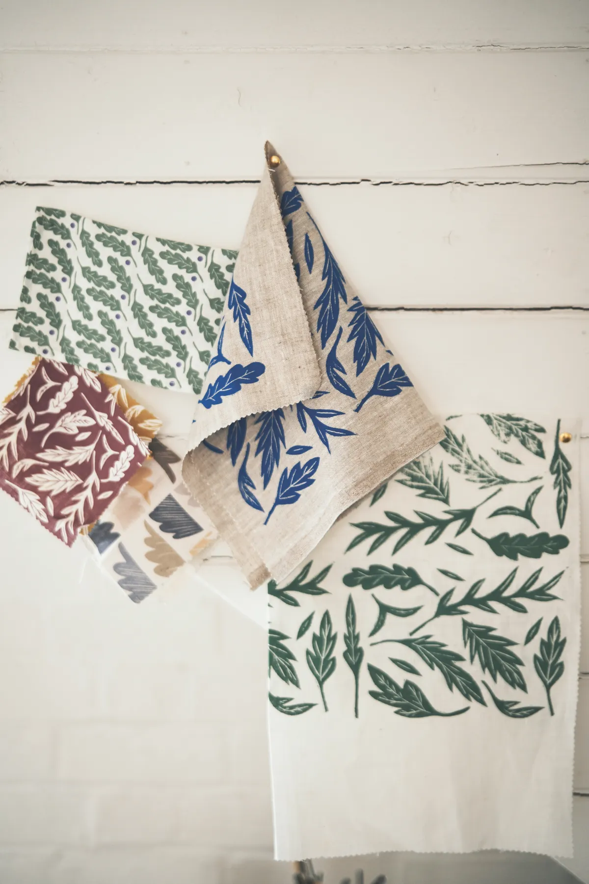 A selection of fabrics printed by Kiran Ravilious
