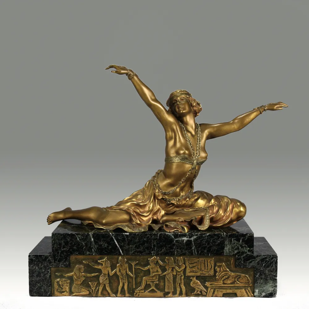 Theban Dancer, an early 20th-century gilt and enamel bronze figure by Claire Colinet, £19,500, Hickmet Fine Arts.