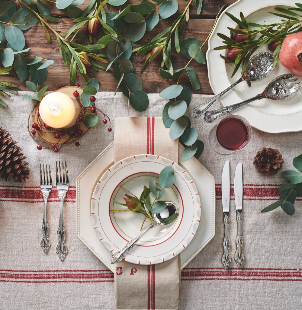 A rustic table setting with vintage linen