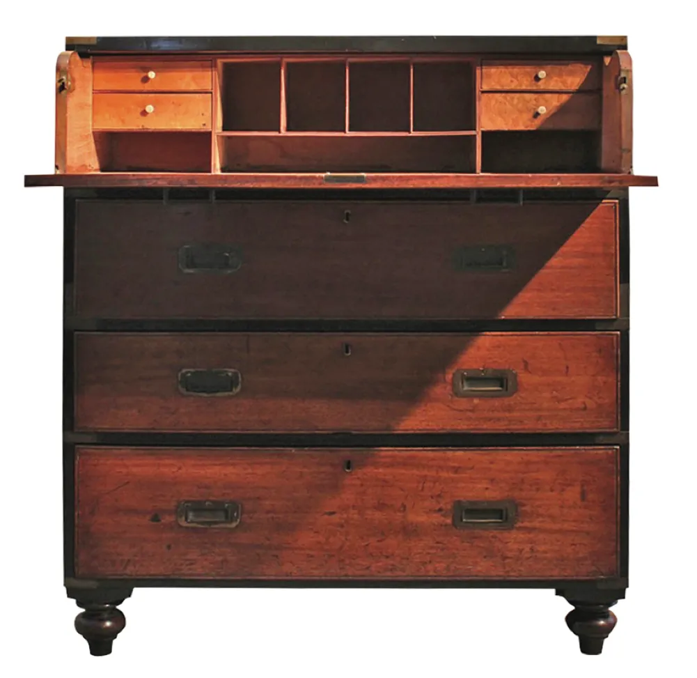 19th-century English mahogany campaign chest, £1,800, Brownrigg.