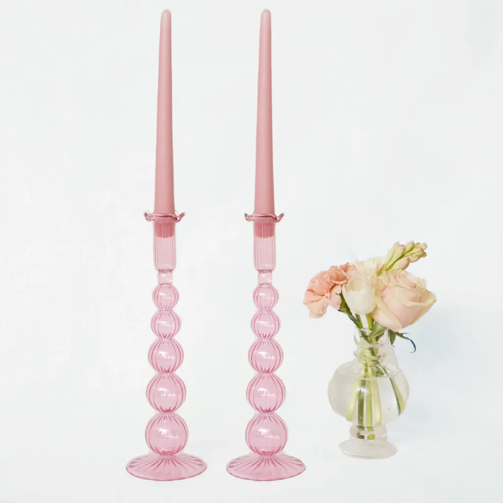 Marguerite pink candle holders, £48, Mrs Alice