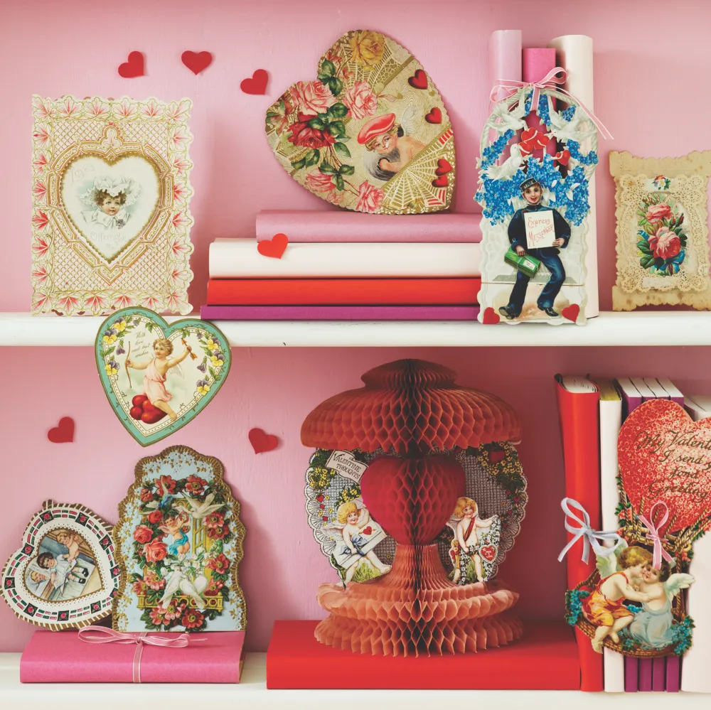A collection of antique and vintage valentine's cards