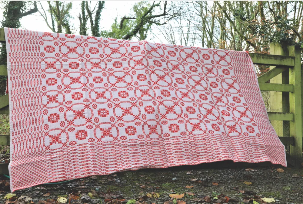 1920s tapestry blanket (£899, Jane Beck Welsh Blankets) is poppy red on one side and soft lavender on the other.