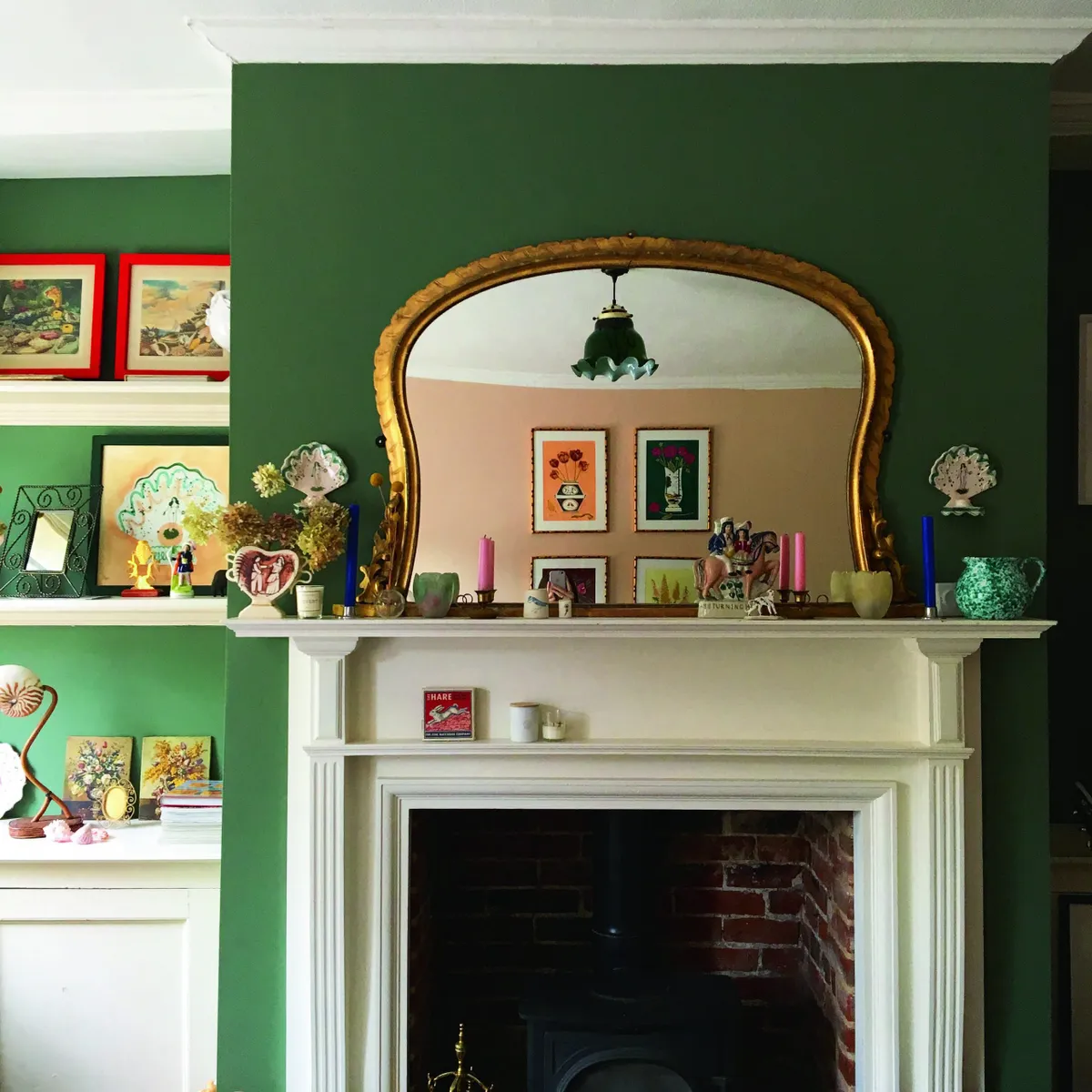 An antique overmantel mirror in illustrator Polly Fern's living room