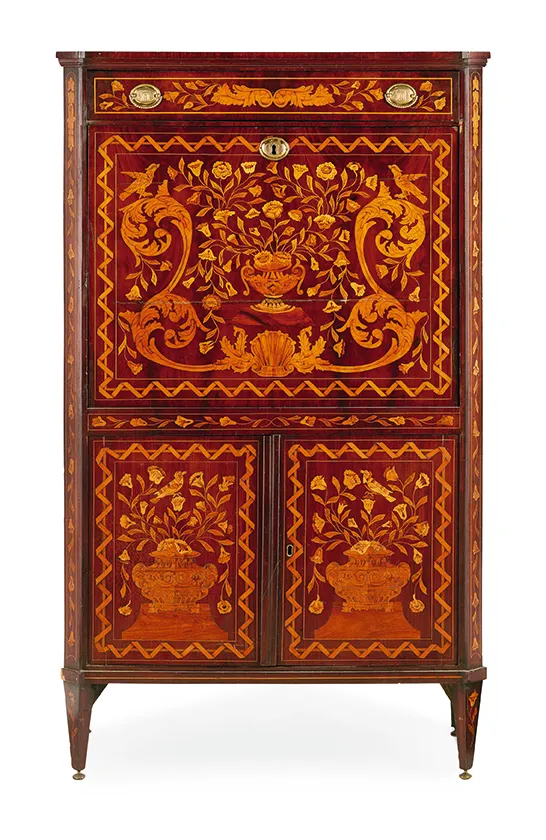 19th-century Dutch walnut and marquetry fall-front secretaire