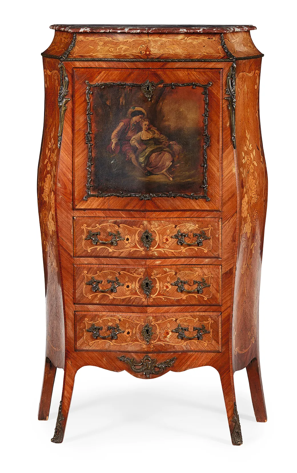 A late 19th-century French kingwood marquetry and Vernis Martin secretaire