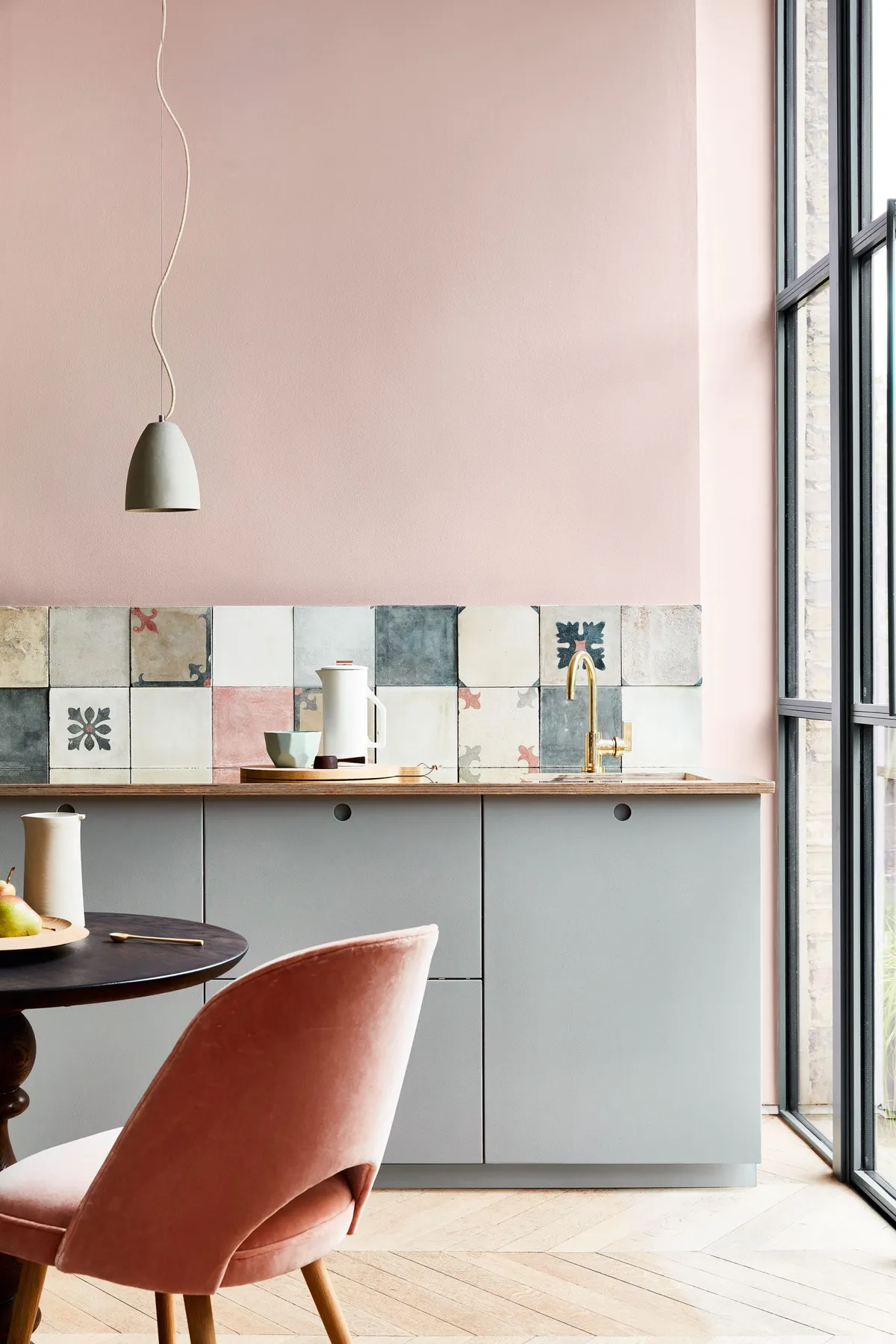 Wall painted in Light Peachblossom, from £47 per 2.5l, Little Greene.