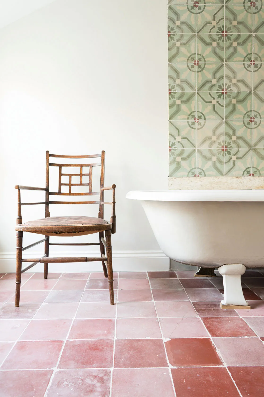 Encaustic wall tiles with reclaimed terracotta floor tiles from Maitland & Poate