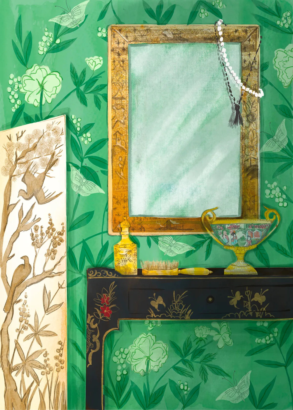 An illustration of Georgian chinoiserie designs by Esther Curtis.