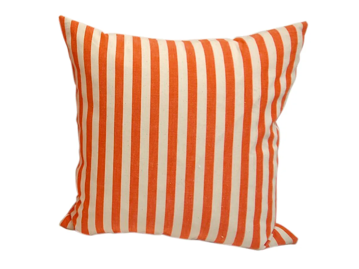Orange striped cotton cushion, £260 a pair, Katharine Pole at Decorative Collective