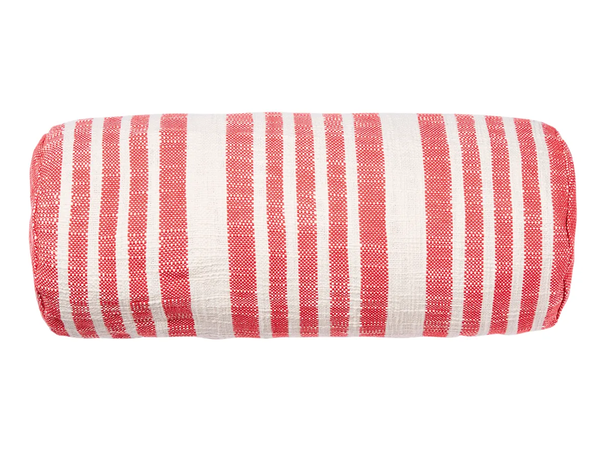 Woven Stripe bolster cushion, £16, and cover in Red, £65, The Conran Shop