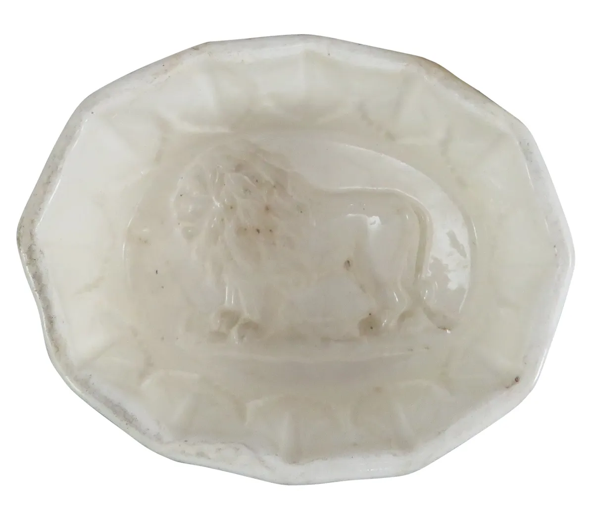 Early creamware mould featuring a lion, sold by Hansons Auctioneers as part of a set, est £60-£90.
