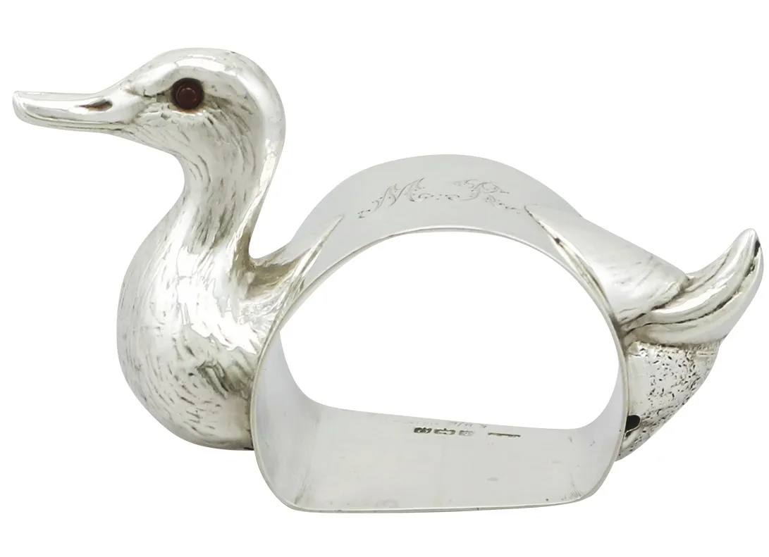 George V English sterling silver duck napkin ring, made in 1913, £875, AC Silver.