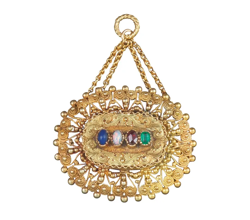 Late George III gold ‘Love’ brooch pendant made £1,900 at Woolley & Wallis.
