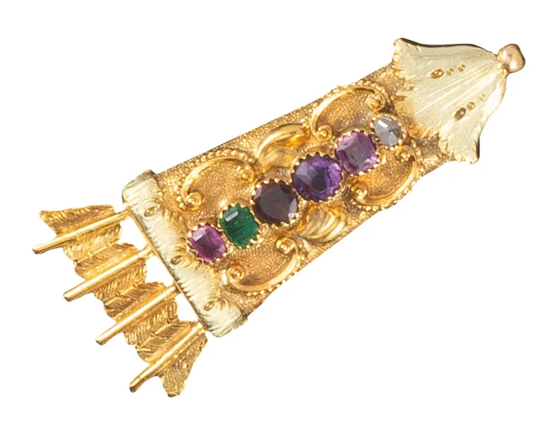 Regency gold ‘Regard’ brooch pendant fetched £1,200 at Woolley & Wallis.