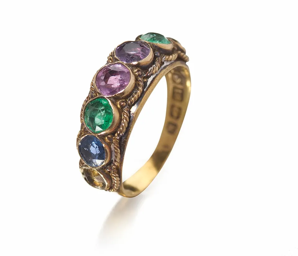 Edwardian 18ct gold ‘Dearest’ ring fetched £864 at Lyon & Turnbull.