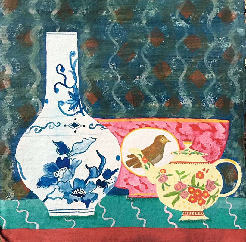 This painting by Unity Coombes (@unitycoombes) reveals her love of Chinese and Japanese porcelain. Prices range from £30 to £220