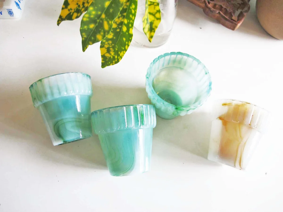 Milk Glass Marbled Green Shot Glass