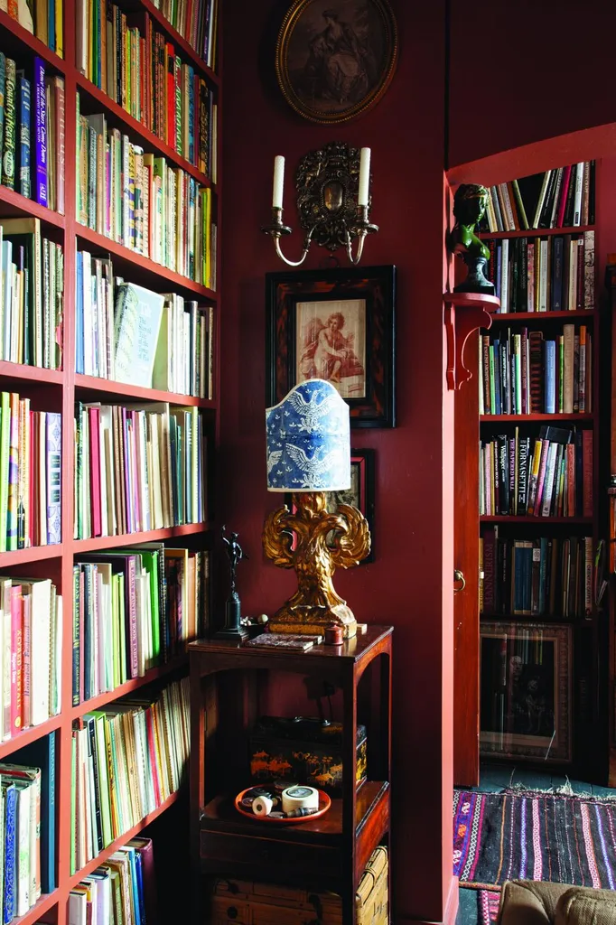 Edwardian home red bookcases