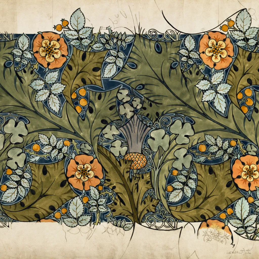 Tudor Roses, Thistles and Shamrock Design by Charles Annesley Voysey