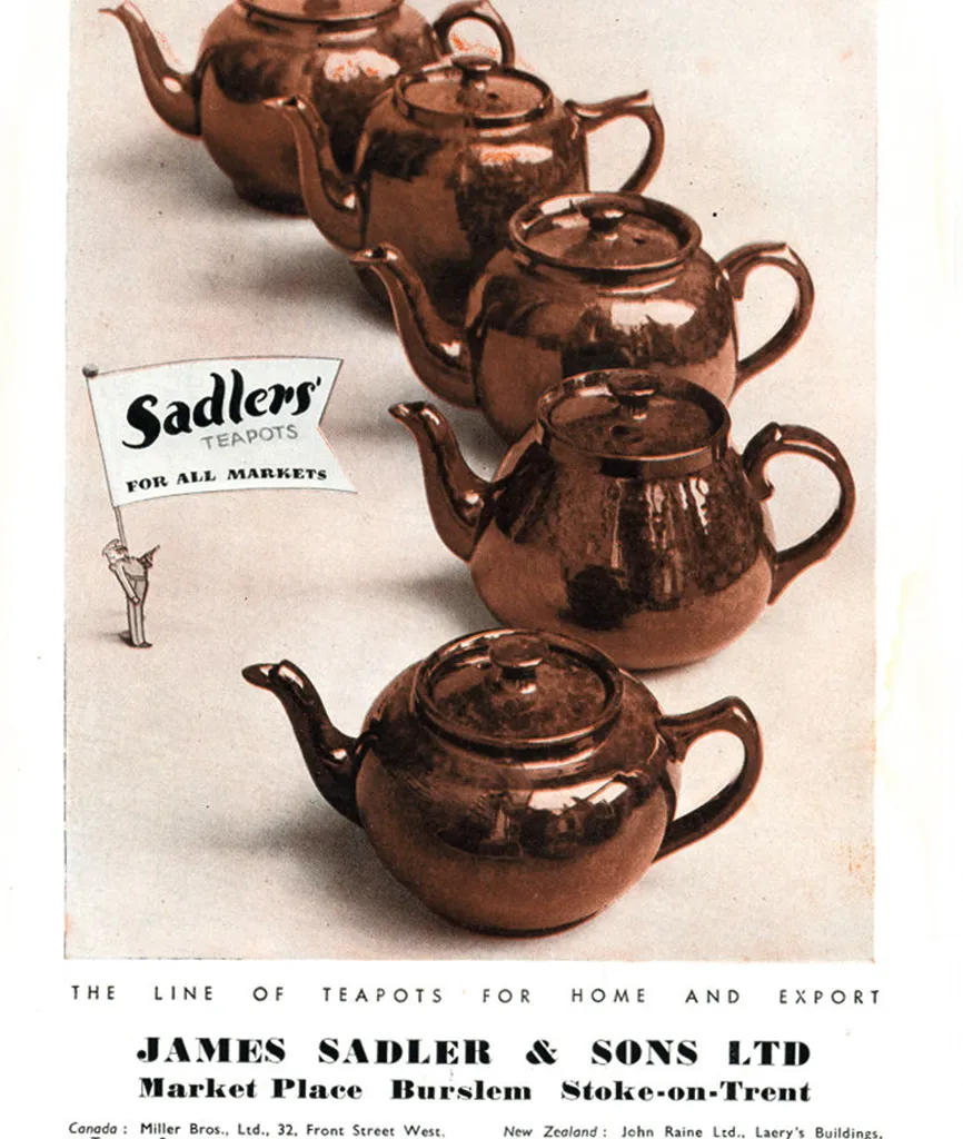 An advertisement for Sadler's teapots