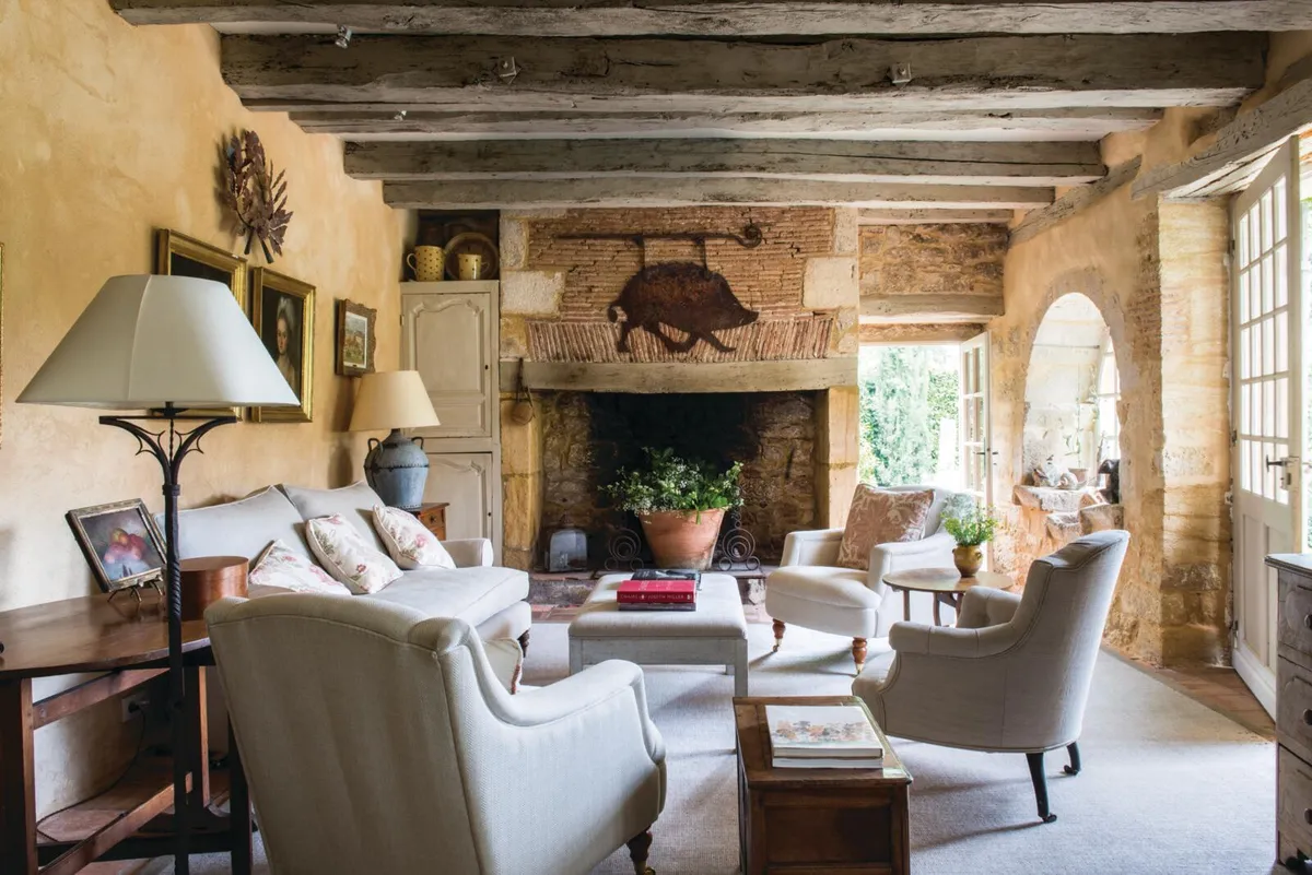15th century farmhouse in south-west France, living room.