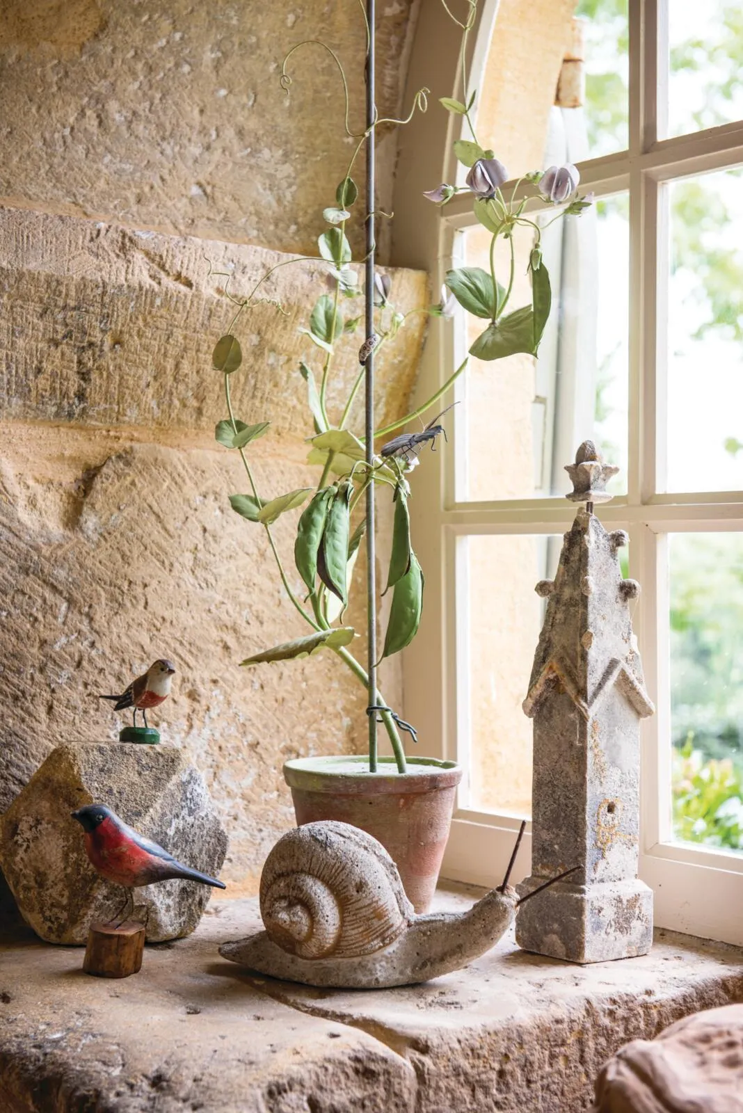 15th century farmhouse in south-west France, window sill detail.