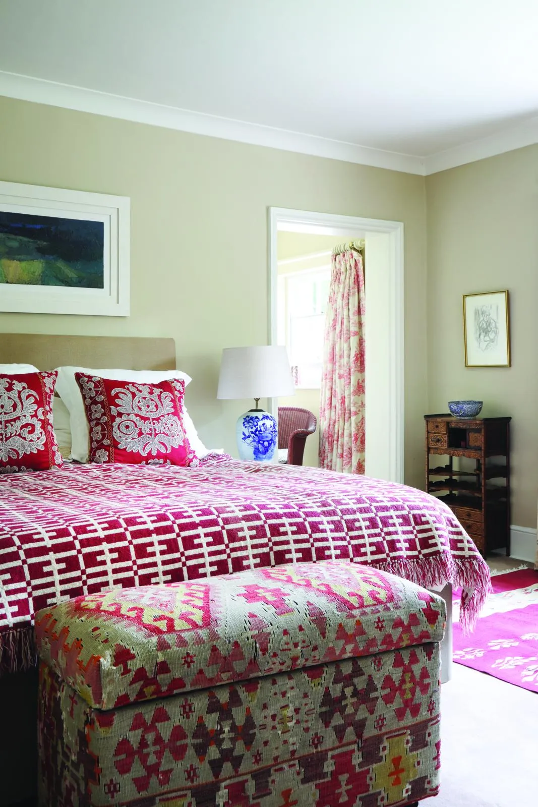Regency-style home guest bedroom