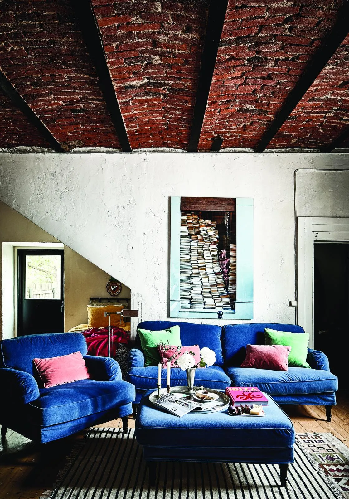 Finnish former factory home: brick ceiling in the living room.