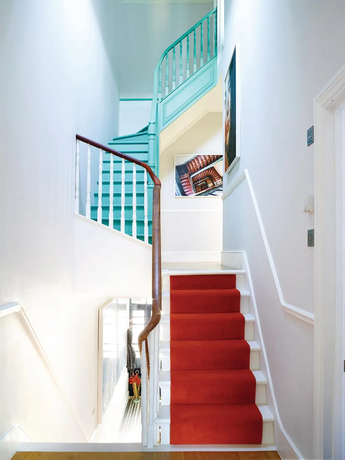 Colourful London home hall and stairs.