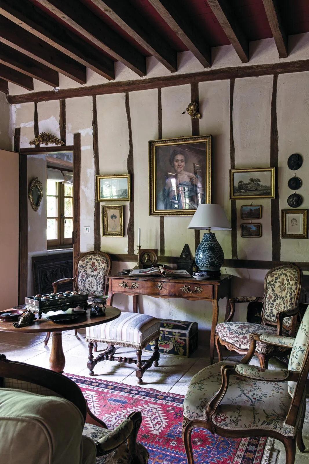 19th-century farmhouse in Normandy sitting room.