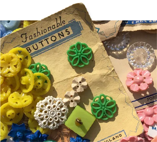 A collection of colourful plastic buttons.