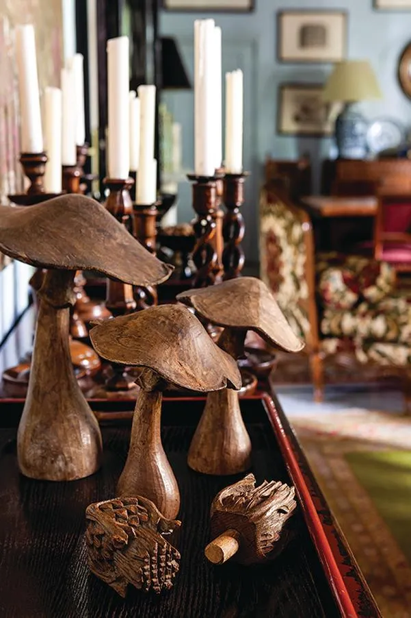 19th-centuy villa in Beirut, carved mushroom table decorations.